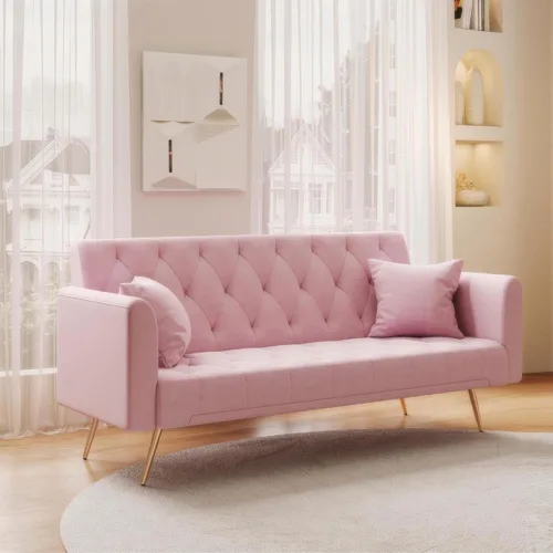 Vista 79 de Sofá cama moderno de terciopelo de 72 pulgadas, sofá cama plegable convertible con 3 respaldos ajustables, sofá biplaza reclinable copetudo