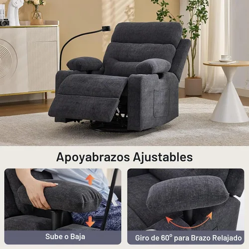 Vista 5 de Reclinador eléctrico para guardería, deslizador giratorio Gris