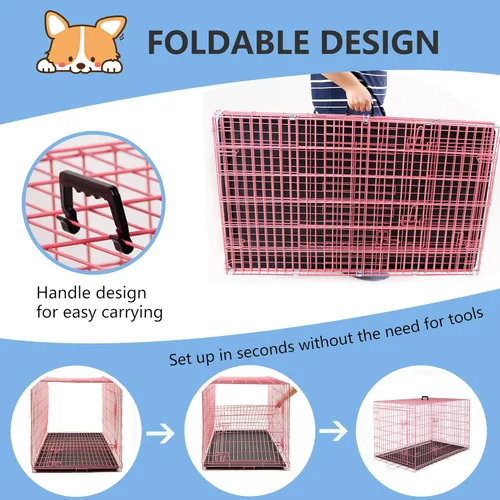 Vista 6 de FDW Jaula para perros de 30 pulgadas con doble puerta plegable de alambre de metal con bandeja extraíble y panel divisor, jaula para mascotas