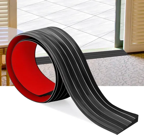 Rampa de goma para umbral de puerta, rampa de goma autoadhesiva para umbral de puerta, elevación de 2/5 pulgadas para silla de ruedas, scooter, Negro
