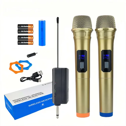 Vista 11 de Sistema de micrófono inalámbrico, micrófonos cardioides de mano duales con DSP, pantalla LCD, 2.4 GHz, para karaoke, sistema de audio, micrófono