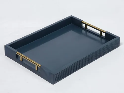 Vista 11 de Bandeja para servir con asas de metal pulido, bandeja rectangular para mesa de café de 16.5''x12'', bandeja decorativa moderna, bandeja otomana Gris