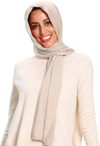 Bufandas de hiyab de jersey para mujer, bufanda para la cabeza, envoltura musulmana para la cabeza Beige