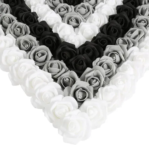 Vista 30 de Rosas artificiales sin tallo, 200 rosas negras de espuma de 1.97 pulgadas para manualidades, decoración de bodas y baby shower Negro