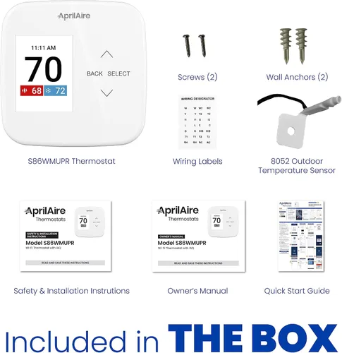 Vista 25 de AprilAire S86WMUPR Termostato programable Wi-Fi, multietapa universal con control IAQ, etapas de calor/frío 2H/2C o etapas de bomba de calor 4H/2C