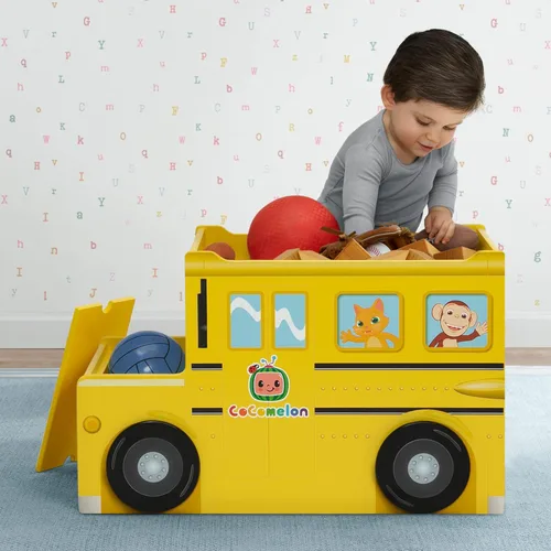 Vista 2 de Delta Children CoComelon - Caja de juguetes para autobús escolar, certificado Greenguard Gold