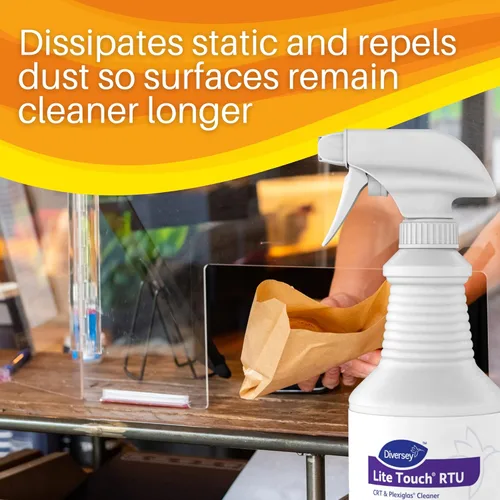 Vista 4 de Diversey Lite Touch Crt y limpiador de plexiglás, botella de spray de 32 onzas, 12cartón