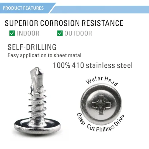 Vista 3 de Paquete de 150 tornillos autoperforantes Phillips de cabeza de oblea de acero inoxidable con 410 tornillos de hoja metálica Tek, kit surtido