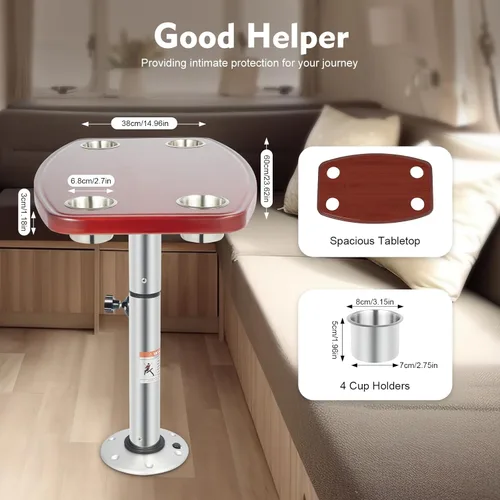 Vista 3 de Juego de patas de mesa de barco, mesa de pontón rectangular, mesa de pedestal de barco pontón, mesa extraíble extragrande - con 4 portavasos