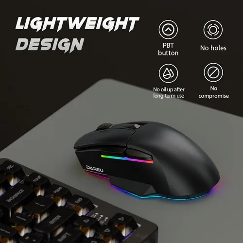 Vista 7 de DAREU Ratón inalámbrico ligero para juegos A955 con base de carga RGB Ratón trimodo 2.4GUSB-CBT Ratón hasta 12K DPI Sensor óptico -Botones KBS II