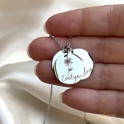 Vista 8 de MignonandMignon Personalized Birth Flower Necklace Gift for Her Jewelry Floral Bouquet June Birthday Gift for Her - LCN-FL