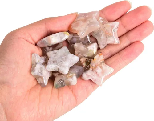 Vista 2 de JIC Gem 1.2 "Natural Sakura flor ágata estrella en forma de flor de cerezo ágata piedras de cristal a granel de piedras preciosas de estrella