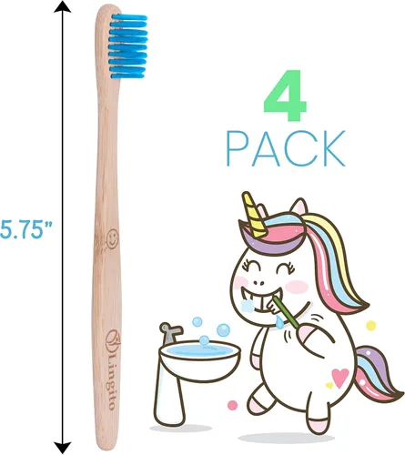 Vista 2 de Lingito Cepillos de dientes de bambú natural, cerdas suaves sin BPA, respetuosos con la naturaleza, paquete de cepillos de dientes naturales