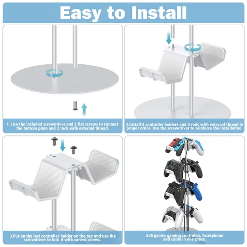 Vista 4 de Kytok Gamer Gifts, Headset Stand 4 Tiers with Cable Organizer, Controller Stand Compatible with PS5XboxNintendo SwitchPS PortalPS4, Headset Holder &