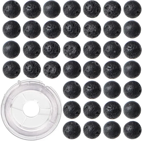 Vista 25 de 100 cuentas redondas sueltas de ónix negro natural de 0.315 pulgadas para fabricación de joyas con cordón elástico de cristal