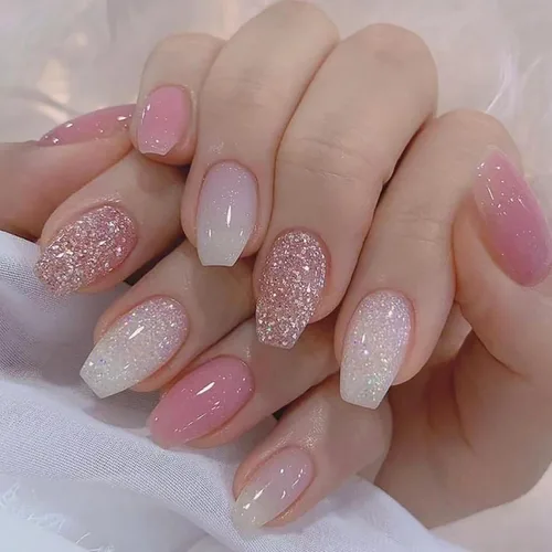 Vista 15 de Uñas postizas medianas con diseño de ataúd SWEKKE a presión, uñas postizas de cobertura completa rosa con diseños de flores, uñas adhesivas