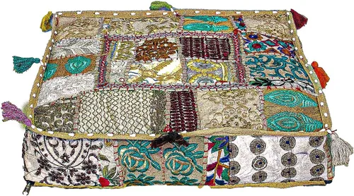EthinicCraftHub - Funda de cojín de 18 x 18 pulgadas, de algodón con lentejuelas y cuentas, estilo bohemio indio, decoración hecha a mano para sofá,