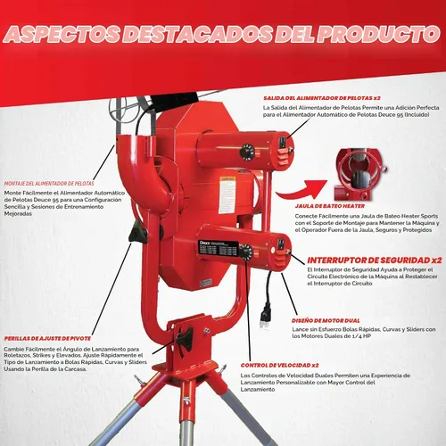 Vista 4 de Heater Sports Deuce - Máquina de lanzamiento de béisbol ajustable de 95 MPH con alimentador automático de bolas, ofrece bolas rápidas y bolas