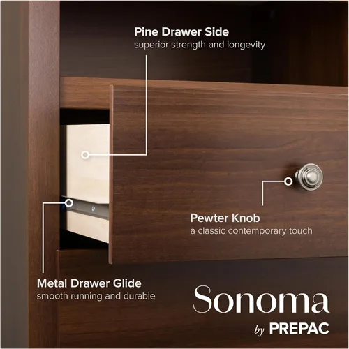 Vista 101 de Prepac Cómoda rústica estilo casa de campo, cómoda negra para dormitorio, cómoda con 5 cajones de 18.5 pulgadas de profundidad x 27.5 pulgadas