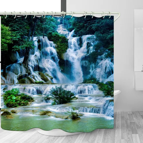 Vista 40 de LYFANS Cortina de Ducha para Baño con Diseño de Escalope de Playa 3D, Cortinas de Ducha Estándar para Bañera Lujosas, Cortinas de Ducha de Tela