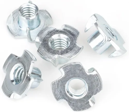 Vista 8 de Tuercas en T de 1/4"-20 (Paquete de 50), Tuerca en T de acero recubierto de zinc amarillo resistente a la corrosión, longitud de barril de 5/16