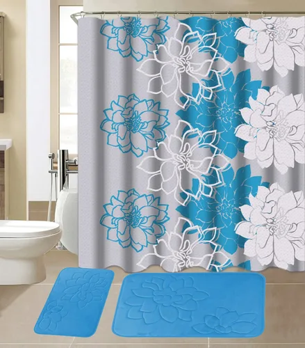 Vista 8 de All American Collection - Juego de 15 piezas de tapetes de baño de espuma viscoelástica con cortina de ducha a juego