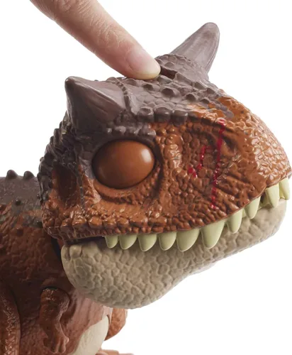 Vista 4 de Mattel Jurassic World Camp Cretácicos Figura de acción, dinosaurio Chompin’ Carnotaurus Toro juguete con mordiscos y otro movimiento