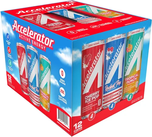 Vista 20 de Accelerator Bebida energética sin azúcar, lata de helado de cereza de 12 onzas (paquete de 12), bebidas energéticas sin azúcar con energía sostenida