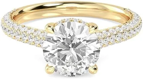 Vista 4 de Anillo de compromiso de diamante de moissanita de cuatro puntas de corte redondo blanco certificado de 2.73 quilates en oro rosa amarillo blanco