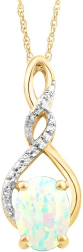 Collar con colgante de ópalo creado en laboratorio en oro amarillo de 10 k con acento de diamante, cadena de 18 pulgadas, Ópalo creado en