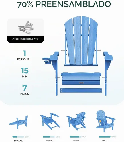 Vista 4 de Ciokea Silla Adirondack plegable con textura de madera, silla Adirondack para patio, resistente a la intemperie, silla de plástico para hoguera