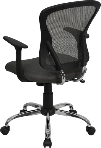Vista 7 de EMMA + OLIVER Silla de oficina giratoria de malla gris oscuro con respaldo medio con base y brazos cromados Mid-Back, Mesh Back