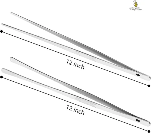 Vista 2 de Pinzas de Cocina ChefBee - 2 Piezas de 30 cm de Acero Inoxidable, Pinzas de Metal con Puntas Dentadas de Precisión para Chef, Servir Alimentos, Asar