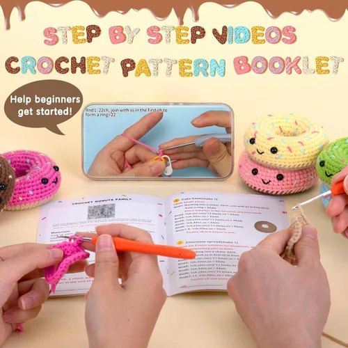 Vista 3 de Kit de ganchillo Crochetta para principiantes, kit de inicio de ganchillo con videotutoriales paso a paso, kit de ganchillo para principiantes