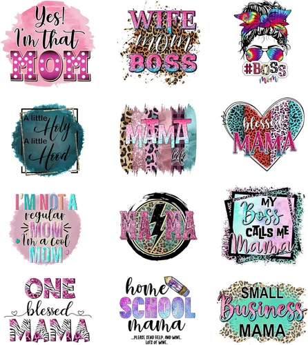 Vista 10 de 12 piezas de letras Mama para planchar, calcomanías de transferencia térmica DIY para ropa de mujer, pegatinas para planchar en camisetas, jeans