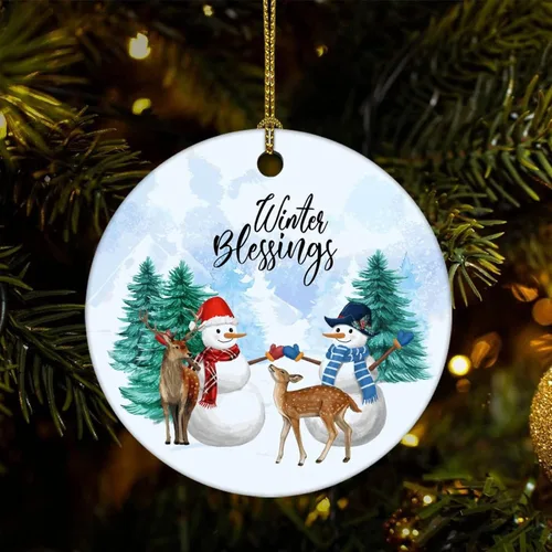 Christmas Tree Ornaments Winter Blessings Christmas Ornament Keepsake Ornament Home Decor Forest Hanging Pendants Round Ceramic Xmas Ornaments