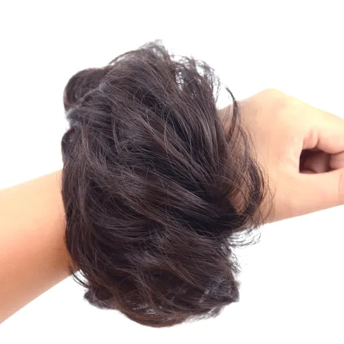 Vista 6 de Extensión de cola de caballo de moño desordenado de 1.23 oz de grosor medio, ondulado, rizado, sintético, coletero para mujer (6A # marrón oscuro)