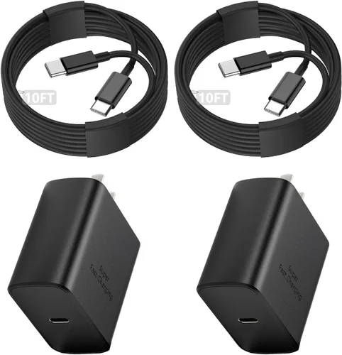 Cargador súper rápido de 45 W para Samsung, cargador de teléfono Android, cable USB C a C de 10 pies de largo con bloque de carga PD/PPS de 45
