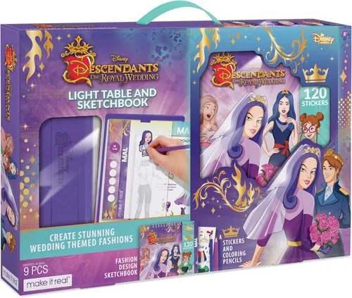 Vista 7 de Make It Real - Cuaderno de bocetos de boda real de Disney Descendants con mesa de luz de trazado. Kit de dibujo y trazado de diseño de moda