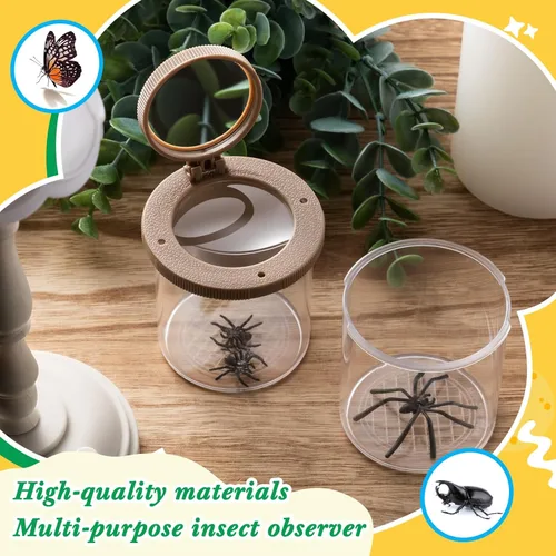 Vista 4 de Skylety 2 tarros de insectos, visor de insectos, contenedor de jaula de insectos con aumento para niños, herramienta de exploración de ciencia Marrón