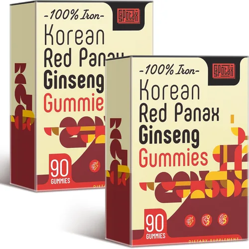 Vista 6 de Sapotax Gomitas de suplemento de Panax Ginseng rojo coreano, suplementos de hierro para mujeres y hombres, gomitas de hierro con vitamina C, B6