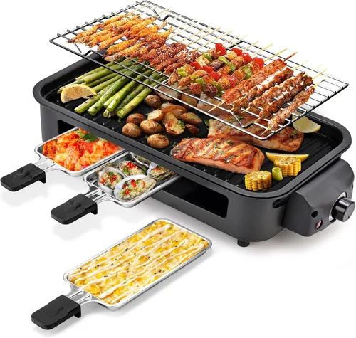 Vista 11 de Pukomc Parrilla Eléctrica para Interior, Parrilla de 2 en 1 para Cocina con Rejilla para Asar y Placa Desmontable Antiadherente, Control