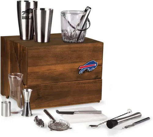 Vista 13 de PICNIC TIME NFL Madison Acacia - Juego de herramientas de barra de mesa, kit de camarero con soporte, juego de accesorios de bar