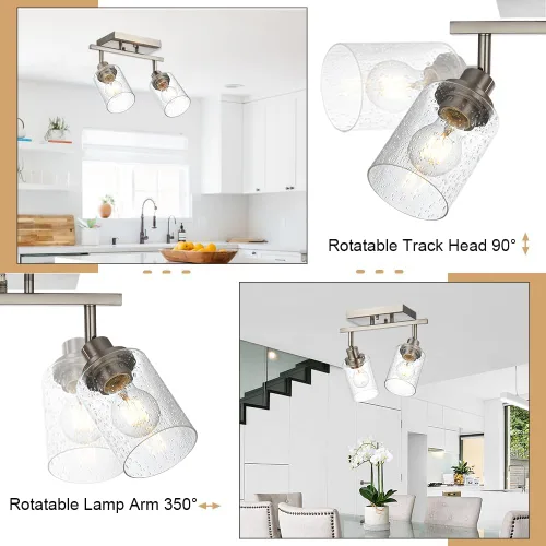 Vista 2 de 2-Luz de Pared con Foco y Sombra de Vidrio Sembrado, Iluminación Moderna de Techo en Níquel Cepillado para Pasillo y Baño