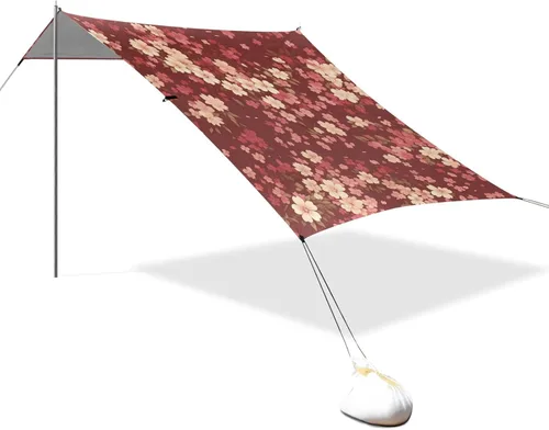 Cherry Blossom Deep Red Beach Cabana UPF50 Lightweight Portable Sun Shelter with Sandbags & Sand Shovel for Backyard and Camping