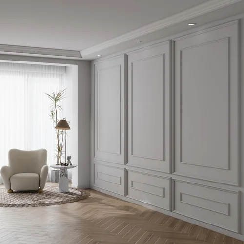 Vista 3 de Pangda Juego de 3 molduras de pared adhesivas estilo capa interior y exterior, panel de zócalo prefabricado para decoración de molduras de pared