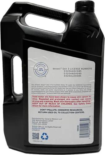 Vista 2 de ACDelco GM Original Equipment 10-9330 (19432322) dexosTM1 GEN 3 Aceite de motor sintético completo 5W-30, 5 cuartos de galón