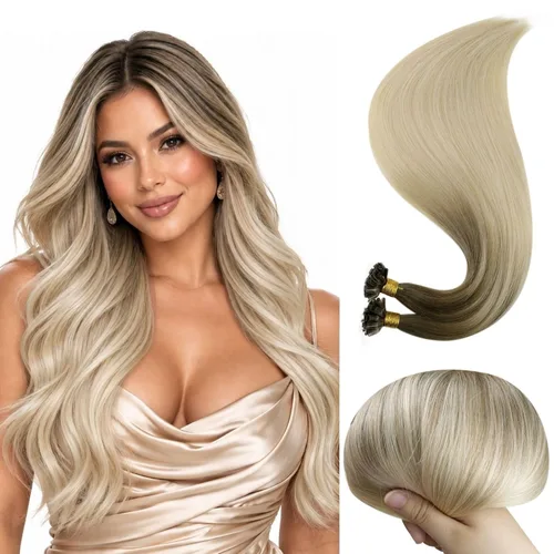 Vista 31 de RUNATURE K Tip - Extensiones de cabello humano real, ombré, pelo corto