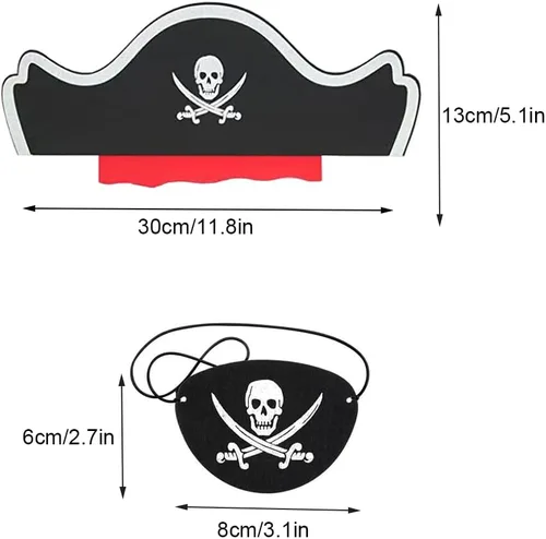 Vista 5 de LOVINSHOW 4 piezas de sombrero de pirata clásico con estampado de calavera pirata capitán sombrero y parches de fieltro para Halloween, cosplay