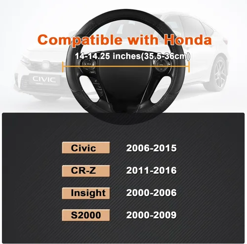 Vista 3 de Cubrevolante GIANT PANDA para Honda Civic (2006-2015), CR-Z, Insight, S2000 (Negro-Tamaño Pequeño)